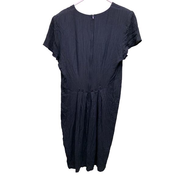 Betsy Lauren Womens Solid Black Midi Dress Short Sleeve Accent Buttons Size 13 - Picture 5 of 7